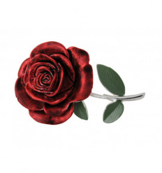 BROCHE ROSE AVEC FEUILLES VERTES