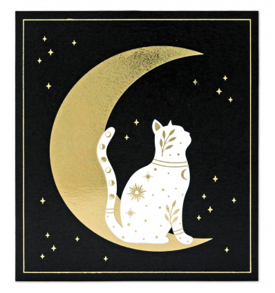 Card with cat and golden moon